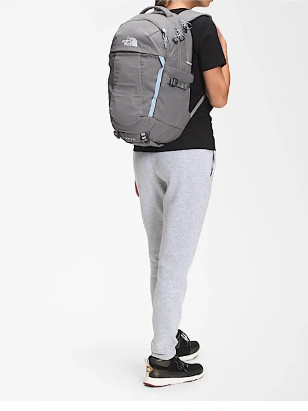 The North Face Gray Backpack with Light Blue Accents